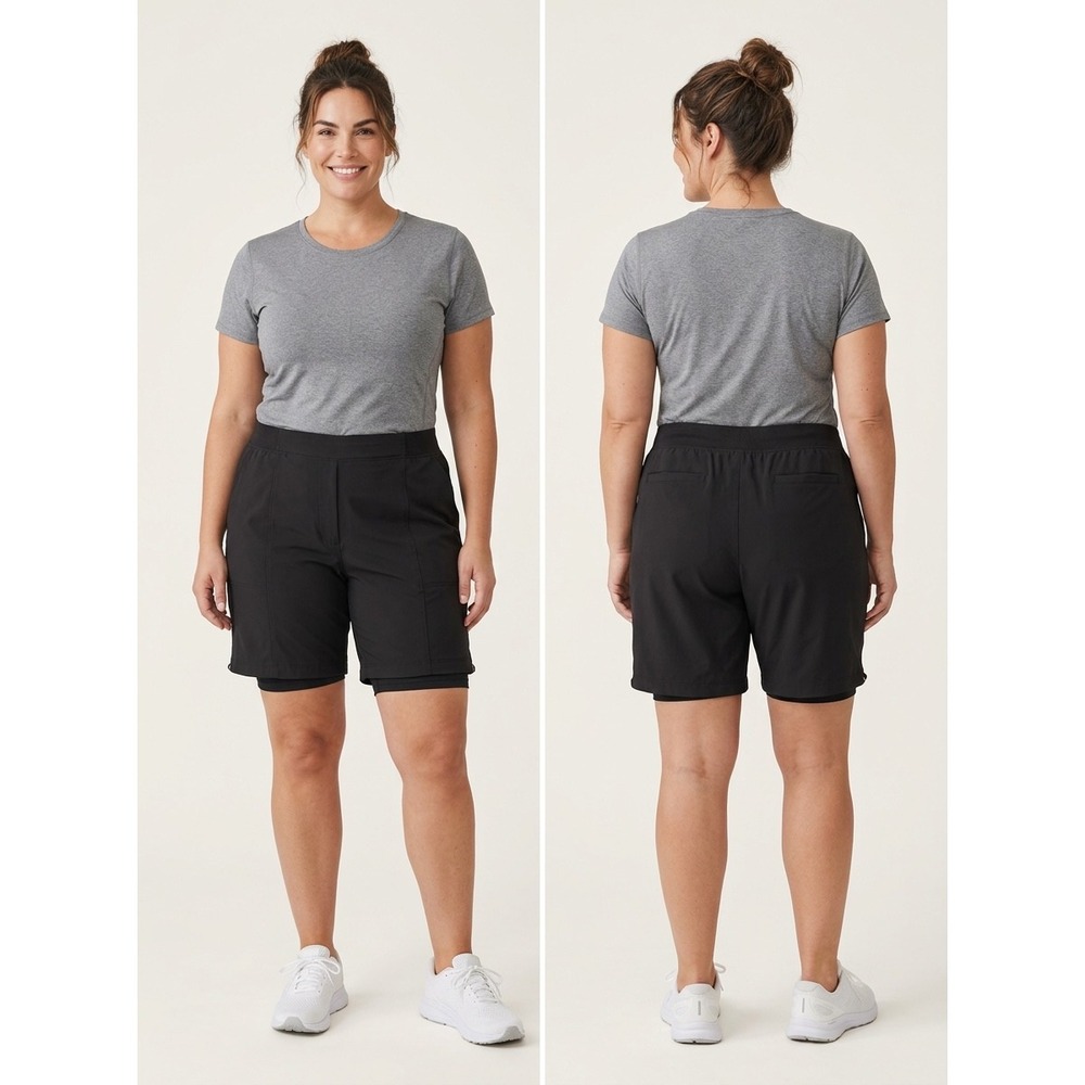 Chicos Zenergy Neema Black Active Shorts Womens Size 3 XL Double Layer Hem. Gym